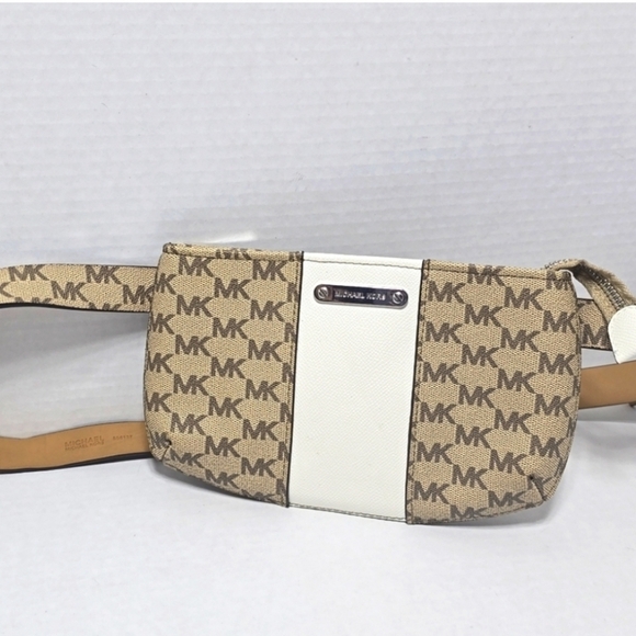 MICHAEL KORS White/Tan MK Monogram Adjustable Waist Belt w/Small Fanny Pack, NWT - Picture 4 of 8